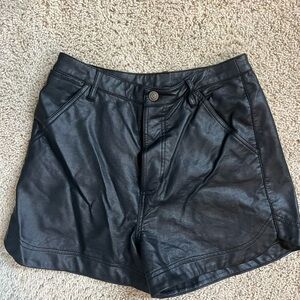 Free People Black High Waist Leather Shorts